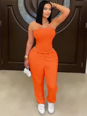 Soldi Color Wrap Chest Bodysuit Pants Suit CH-25082