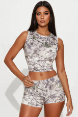 Camouflage Print Sleeveless Two Piece Shorts Set GBGF-5080