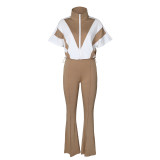 Contrast Color Patchwork Sport Two Piece Pants Set ZSD-0732