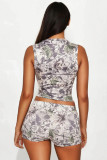 Camouflage Print Sleeveless Two Piece Shorts Set GBGF-5080