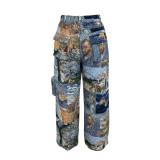 Jacquard Vintage Print Multi-Pocket Pants ZSD-0740
