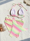 Gradient Color Tie Up Bikinis Swimsuit 3 Piece Set CASF-6771