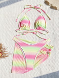 Gradient Color Tie Up Bikinis Swimsuit 3 Piece Set CASF-6771