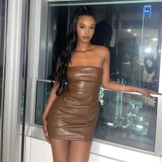 Solid Color PU Leather Tube Tops Dress GPBY-1499