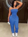 Solid Color Wrap Chest Bodysuit Pants Suit CH-25082