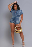Fashion Short Sleeve Lapel Denim Romper GAKF-A50317