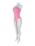 Solid Color Wrap Chest Bodysuit Pants Suit CH-25082