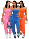 Solid Color Wrap Chest Bodysuit Pants Suit CH-25082