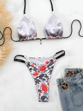 Sexy Tie Up Print Backless Two Piece Swimsuit CASF-6782