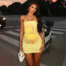 Tube Tops Butterfly Print Mini Dress GPBY-DR926