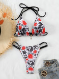 Sexy Tie Up Print Backless Two Piece Swimsuit CASF-6782
