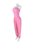 Solid Color Wrap Chest Bodysuit Pants Suit CH-25082