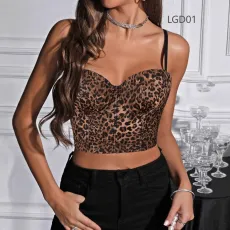 Leopard Print Sling Gathering Fishbone Underwear Top GPBY-LS6285