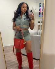 Denim Color Block Lapel Two Piece Shorts Set GSMJ-8002