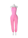 Solid Color Wrap Chest Bodysuit Pants Suit CH-25082