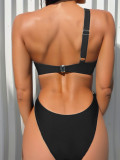 Single Shoulder Solid Color Bikinis 2 Piece Swimsuit CASF-6735