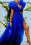 Plus Size Loose Mesh Big Swing Split Maxi Dress GRMF-RM0390