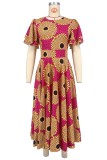 Double Ruffle Short Sleeve Printed Maxi Dress XHXF-457