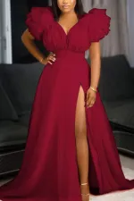 Plus Size Loose Mesh Big Swing Split Maxi Dress GRMF-RM0390
