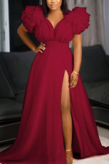 Plus Size Loose Mesh Big Swing Split Maxi Dress GRMF-RM0390