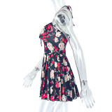 Print Wrap Chest Halterneck Pleated Mini Dress GJYO-302578