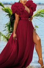 Plus Size Loose Mesh Big Swing Split Maxi Dress GRMF-RM0390