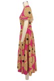 Double Ruffle Short Sleeve Printed Maxi Dress XHXF-457