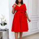 Plus Size V Neck Belt Solid Color Midi Dress GCZF-8626