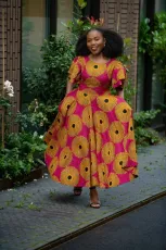 Double Ruffle Short Sleeve Printed Maxi Dress XHXF-457
