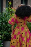 Double Ruffle Short Sleeve Printed Maxi Dress XHXF-457