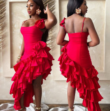 Irregular Ruffles Sling Midi Dress CYA-901689