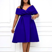 Plus Size V Neck Belt Solid Color Midi Dress GCZF-8626