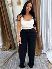 Solid Color Drawstring Wile Leg Pants CH-25021