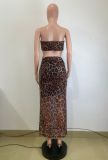 Leopard Print Wrap Chest Mesh Maxi Dress QODY-6060