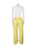 Solid Color Drawstring Wile Leg Pants CH-25021