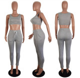 Solid Color Sport Tank Tops Two Piece Pants Set LSL-6494
