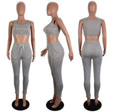 Solid Color Sport Tank Tops Two Piece Pants Set LSL-6494