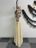 Plus Size Leopard Patchwork Chiffon Maxi Dress NY-11022