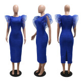 Patchwork Ruffle Sleeve Midi Dress CYA-901302