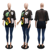 V Neck Mesh Letter Print T Shirts CYA-901722