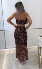 Leopard Print Wrap Chest Mesh Maxi Dress QODY-6060