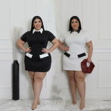 Plus Size Contrast Color Lapel Mini Dress SFY-916