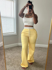 Solid Color Drawstring Wile Leg Pants CH-25021