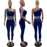 Letter Print One Shoulder Tight Two Piece Sets MOF-6608