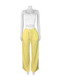 Solid Color Drawstring Wile Leg Pants CH-25021