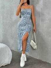 Floral Print Spaghetti Strap Slit Maxi Dress WSYF-5975