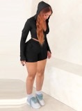 Solid Color Tight Sport Hooded Shorts Suit WSM-5393