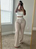 Solid Color Drawstring Wile Leg Pants CH-25021