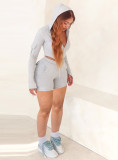 Solid Color Tight Sport Hooded Shorts Suit WSM-5393
