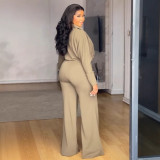 Plus Size V-shaped Lapel Long-sleeve Slim Pants Suit NY-11032